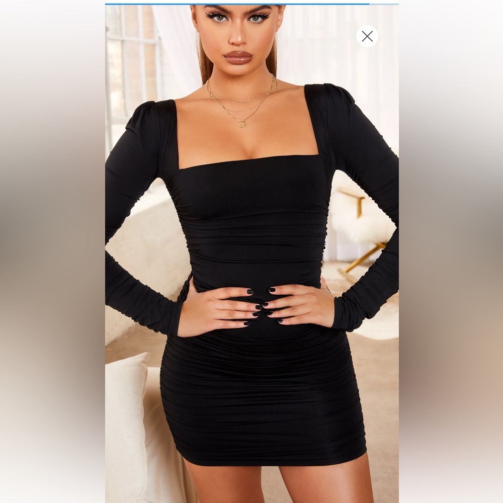 Oh Polly GROUND RULES
Long Sleeve Bodycon Mini Dress in Black